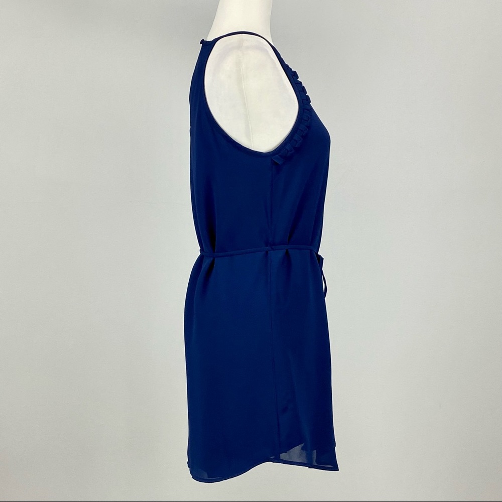 Leeli Lou Womens Sleeveless Halter Mini Dress Blue Chiffon Belted size Small - Picture 6 of 11